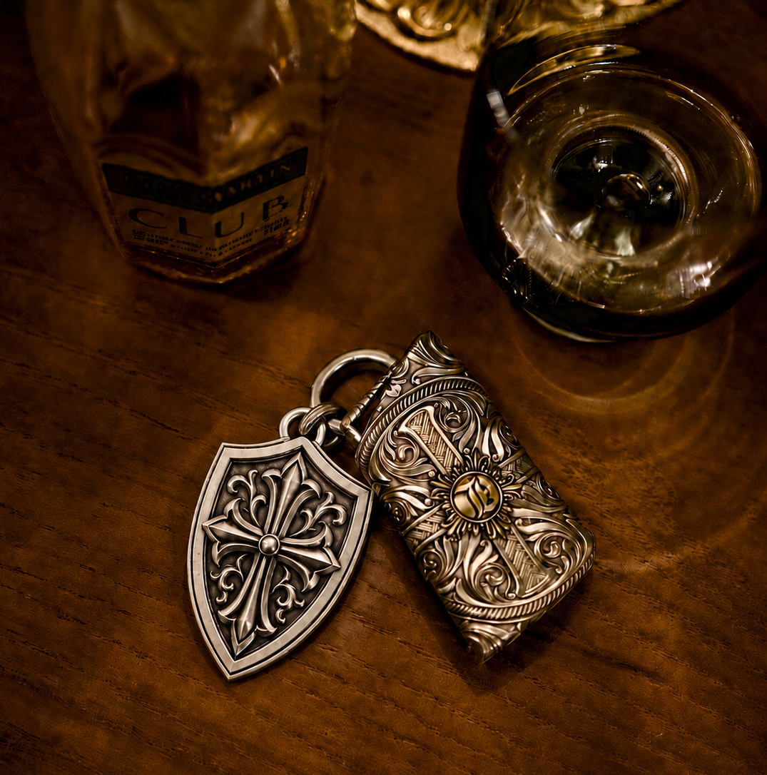 Fleur de Croix Shield Personalized Keychain