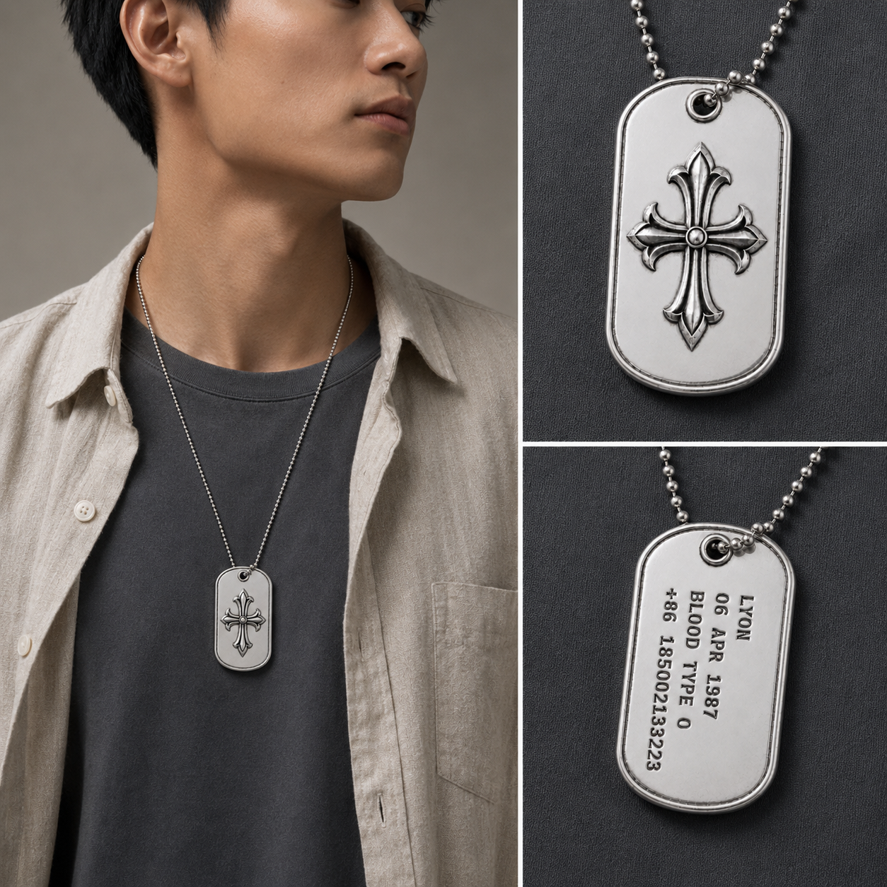 Sterling Silver Fleur-de-Lis Ignis I.D. Tag Necklace