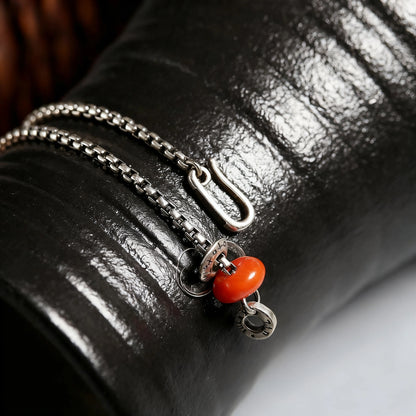 Red Begonia Silver Couple Bracelet - Handmade Vintage Statement Jewelry