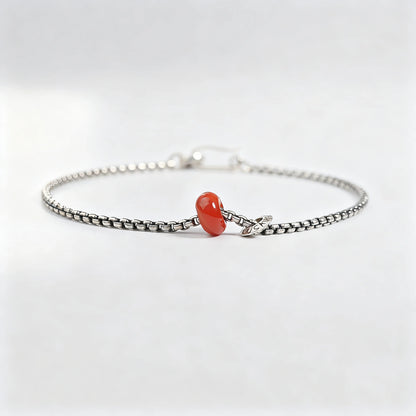 Red Begonia Silver Couple Bracelet - Handmade Vintage Statement Jewelry