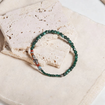 Green 925 Sterling Silver Bracelet - Handmade Vintage Statement Piece